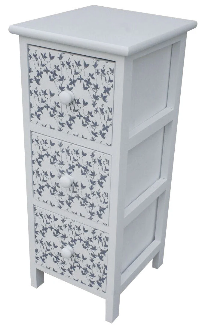 Cassettiera 3 Cassetti in Legno Massello 25x25x71 cm Fumer Fanny Bianca