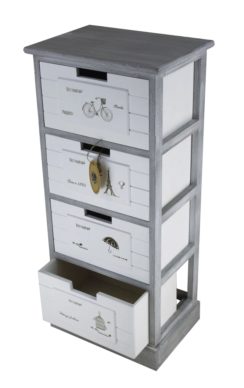 Cassettiera 4 Cassetti in Legno Massello 38x28x86 cm Fumer Marilyn Grigio