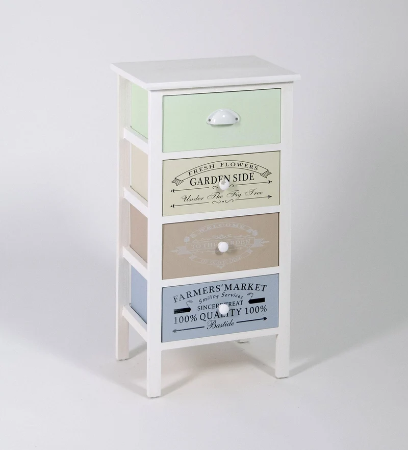 Cassettiera 4 Cassetti in Legno Massello 38x28x72 cm Fumer Allegra Bianca