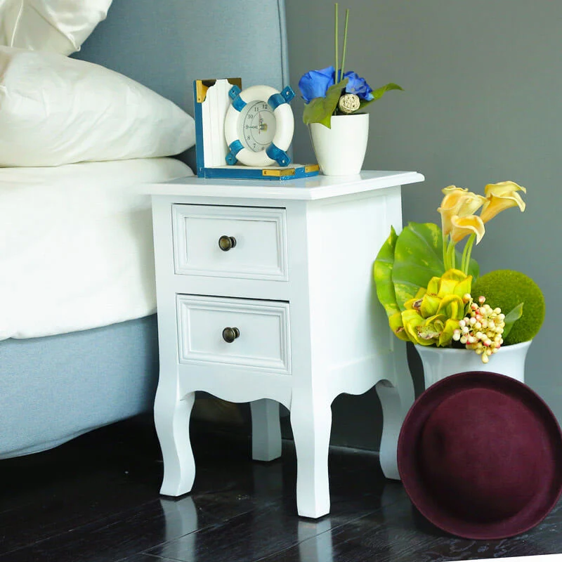 Comodino con 2 Cassetti 35x31x49,5 cm in Legno Massello e MDF Fumer Teo Bianco