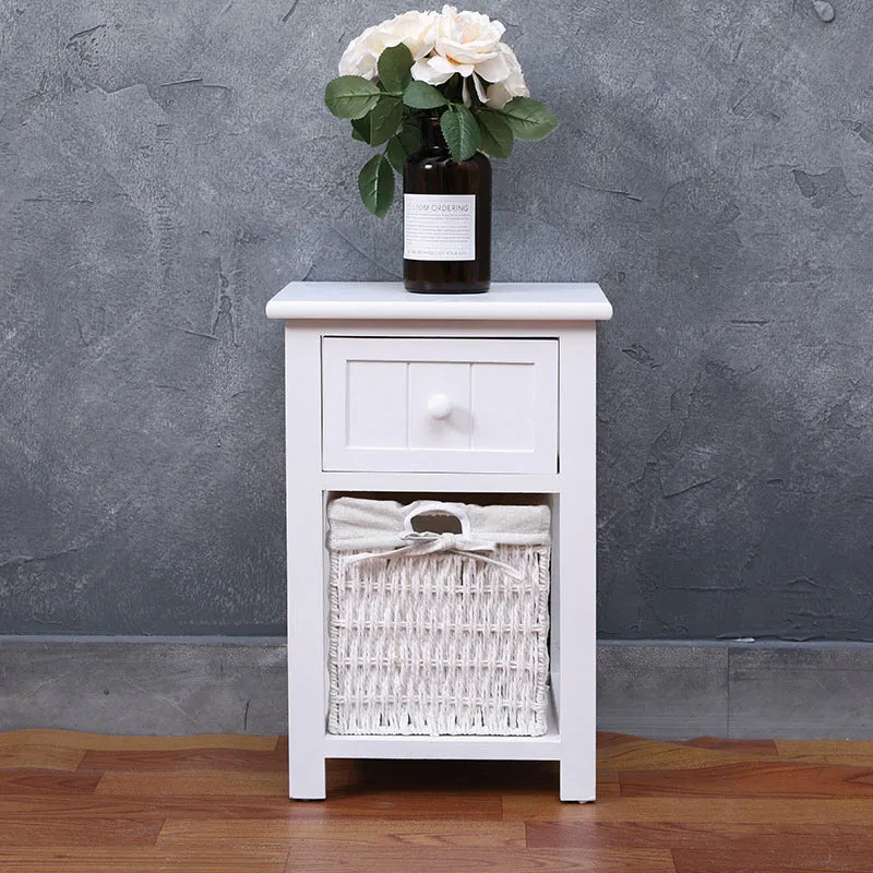 Comodino 2 Cassetti in Legno Massello 28x30x45 cm Fumer Elliot Bianco