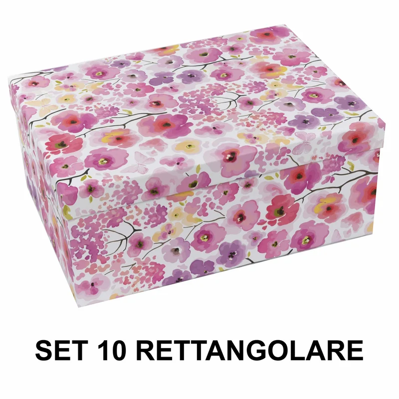 Set 10 Scatole cartone fiori rosa rettangolare