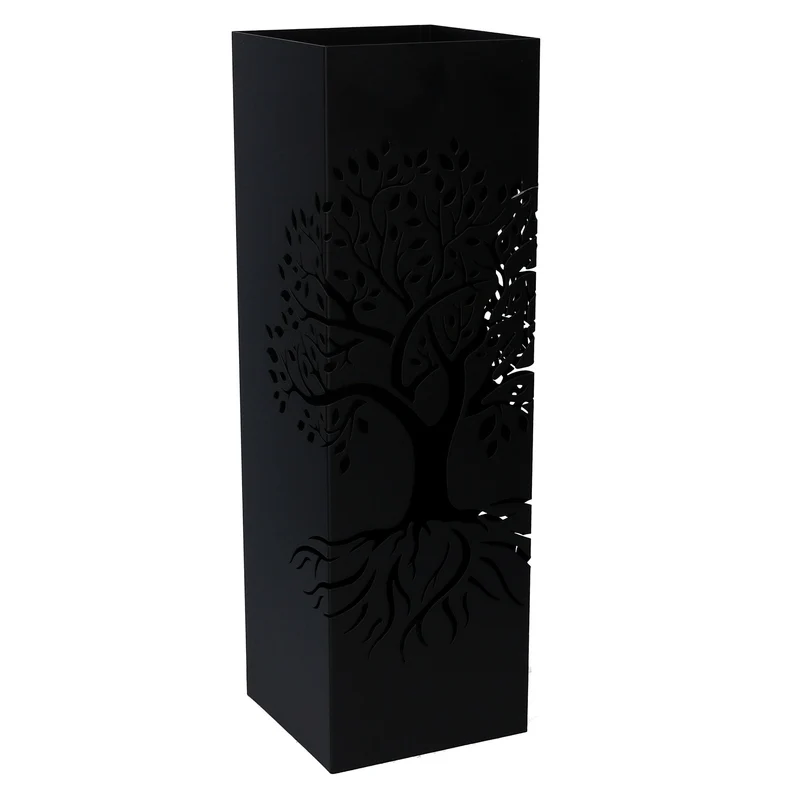 Portaombrelli in metallo albero nero quadro cm 15,5x15,5xh49