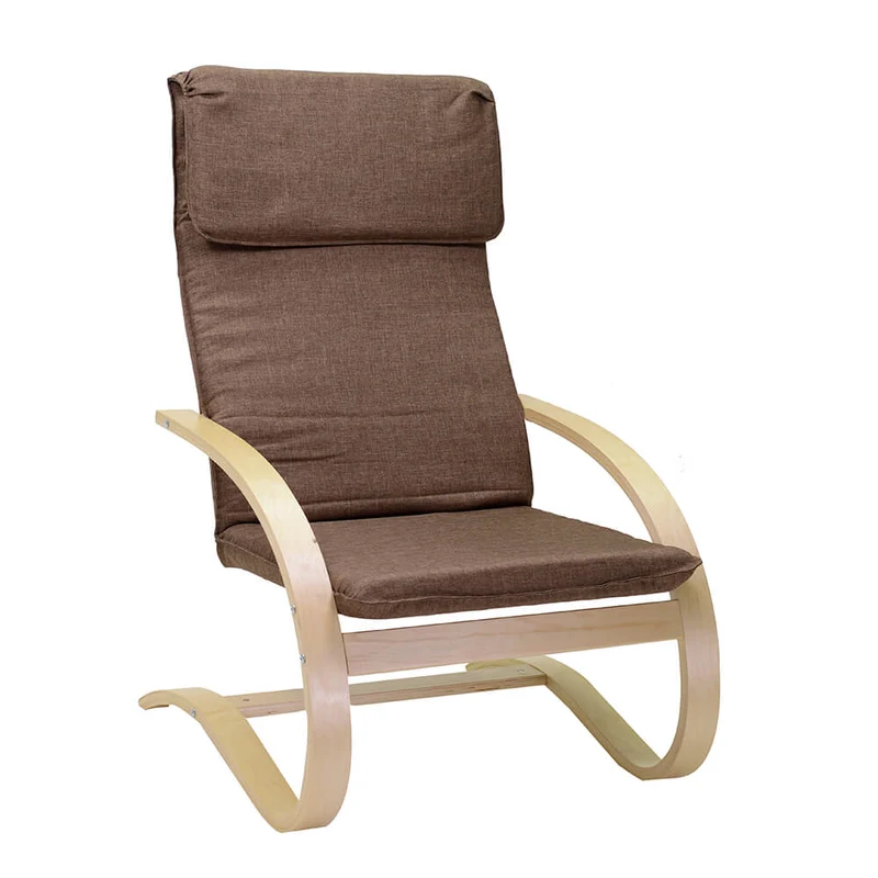 Poltrona in Tessuto e Legno con Cuscino 67x82xH94cm Marrone