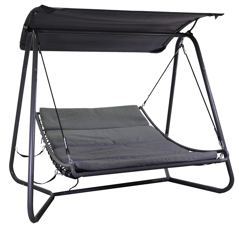 Dondolo Letto da Giardino 216,5x200x182 cm in Metallo Indiana Grigio