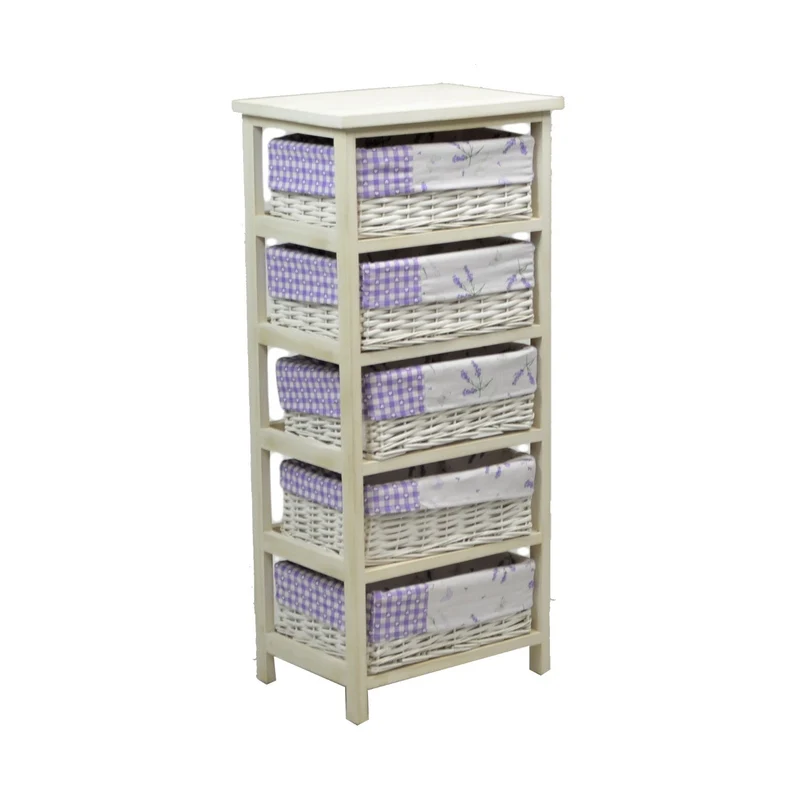 Cassettiera in Legno 5 Cassetti 40x29H90cm Lavanda