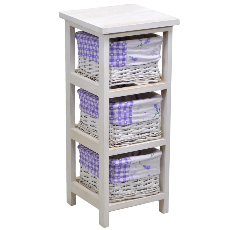Cassettiera in Legno 3 Cassetti 25x25H59cm Lavanda
