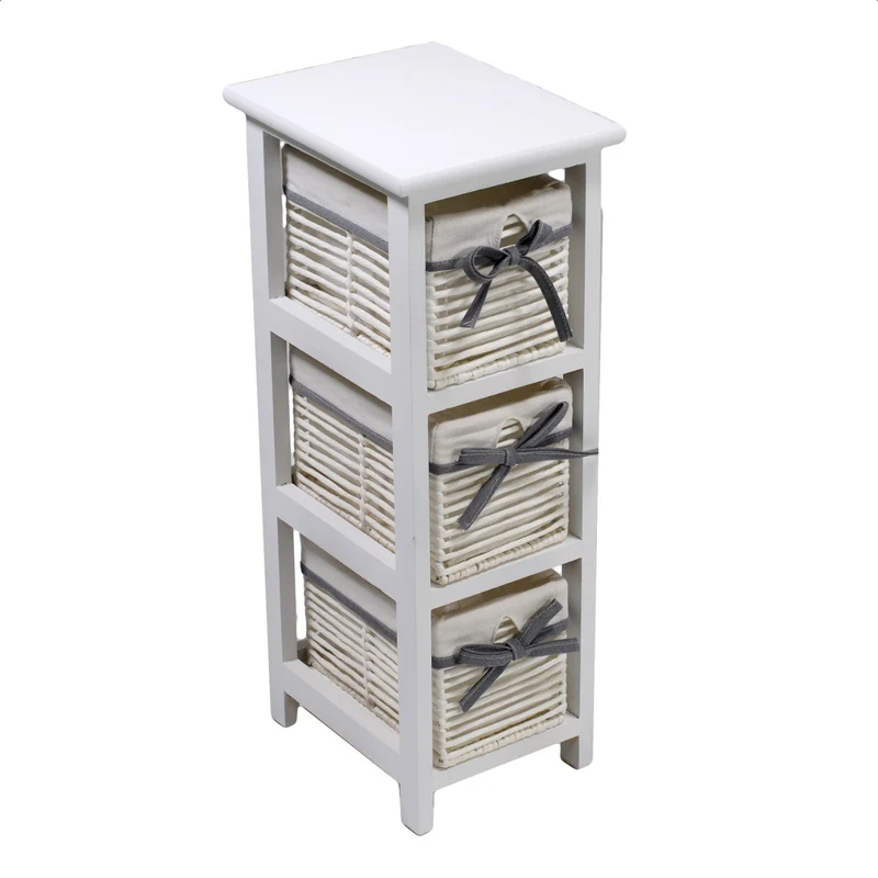 Cassettiera in Legno 3 Cassetti 22x28H65cm Hilary Bianca