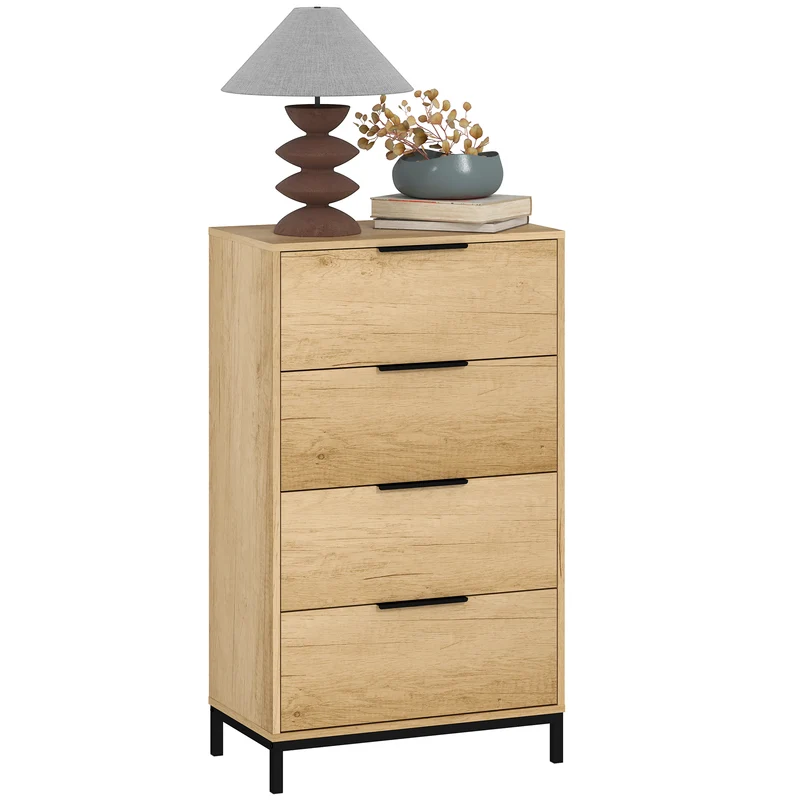 Cassettiera 4 Cassetti Antiribaltamento 62x35x105 cm in Legno e Metallo Marrone scuro