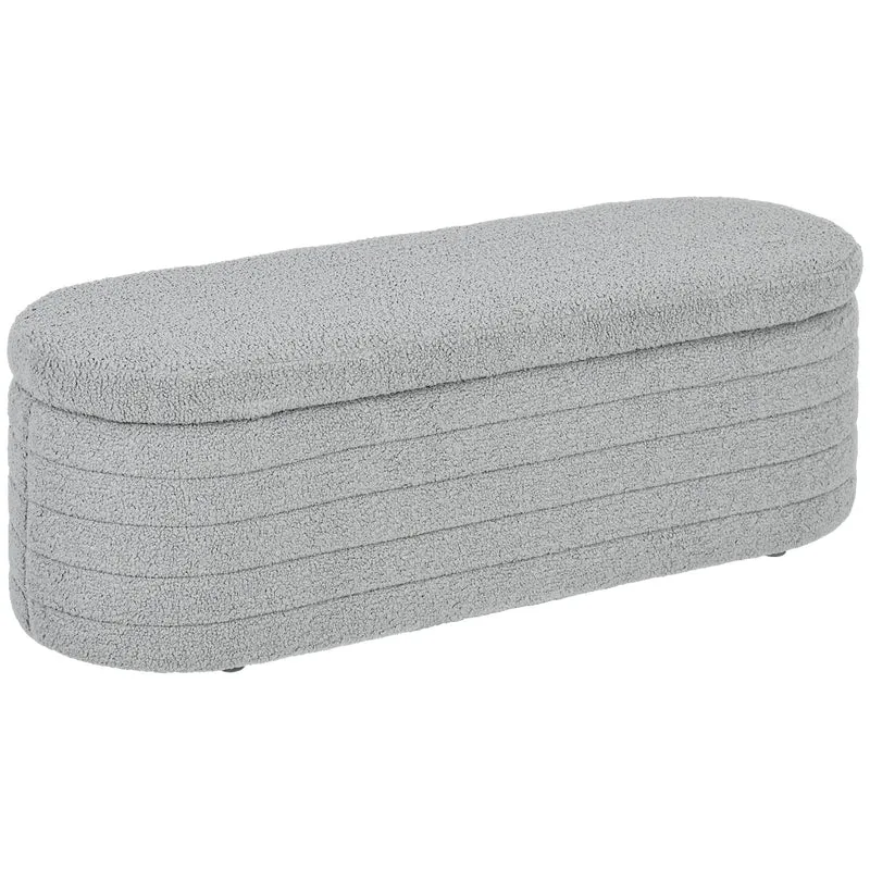 Panca Contenitore Fondo Letto 116x41x40,5 cm in Tessuto Teddy Grigio Chiaro