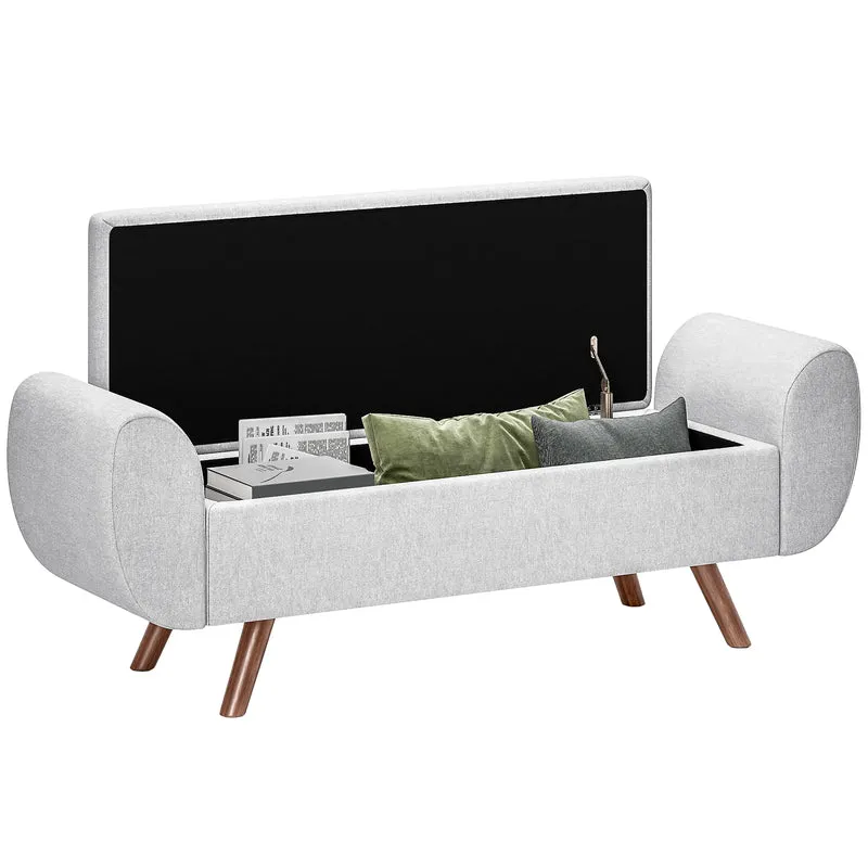 Panca Contenitore Fondo Letto con Braccioli 132x42x50 cm Vano da 53,8L in Tessuto Grigio