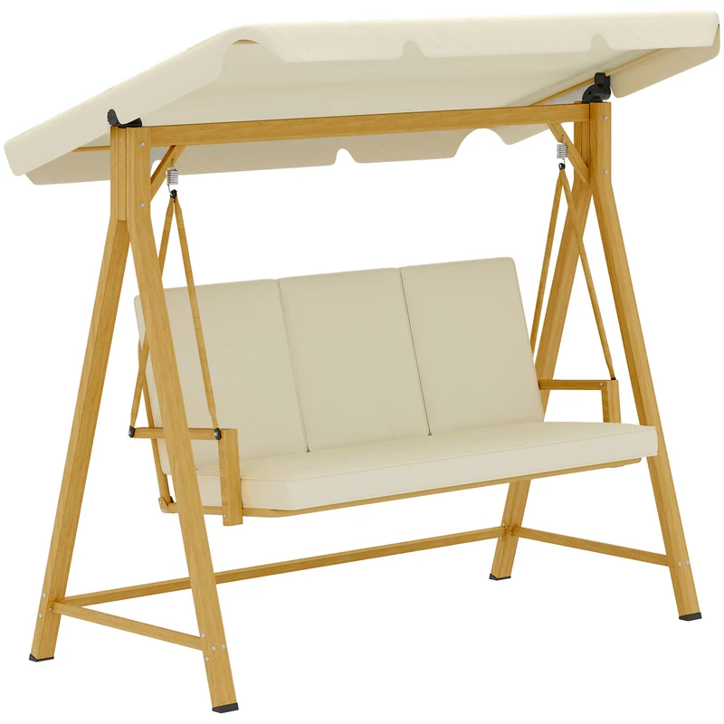 Dondolo da Giardino 3 Posti 195x120x170 cm con Tettuccio Regolabile Beige