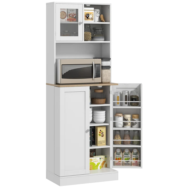 Credenza Moderna Dispensa da Cucina Porta Microonde 60x35x169 cm Armadietto con Portaspezie Bianco