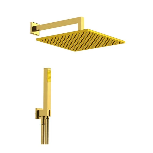 Kit soffione doccia quadro cm 30 x 30 oro spazzolato
