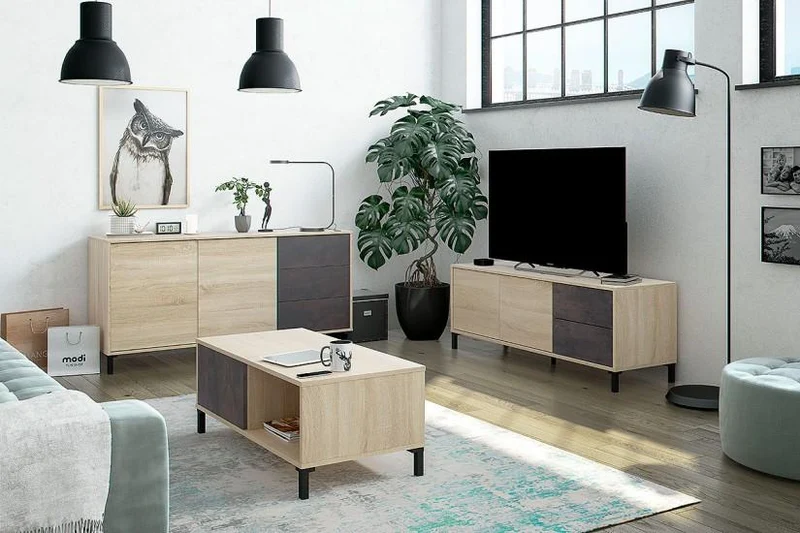 Tavolino Salotto con Ripiani Contenitore 40x100x50 cm Rizzetti Ocean Rovere e Ossido