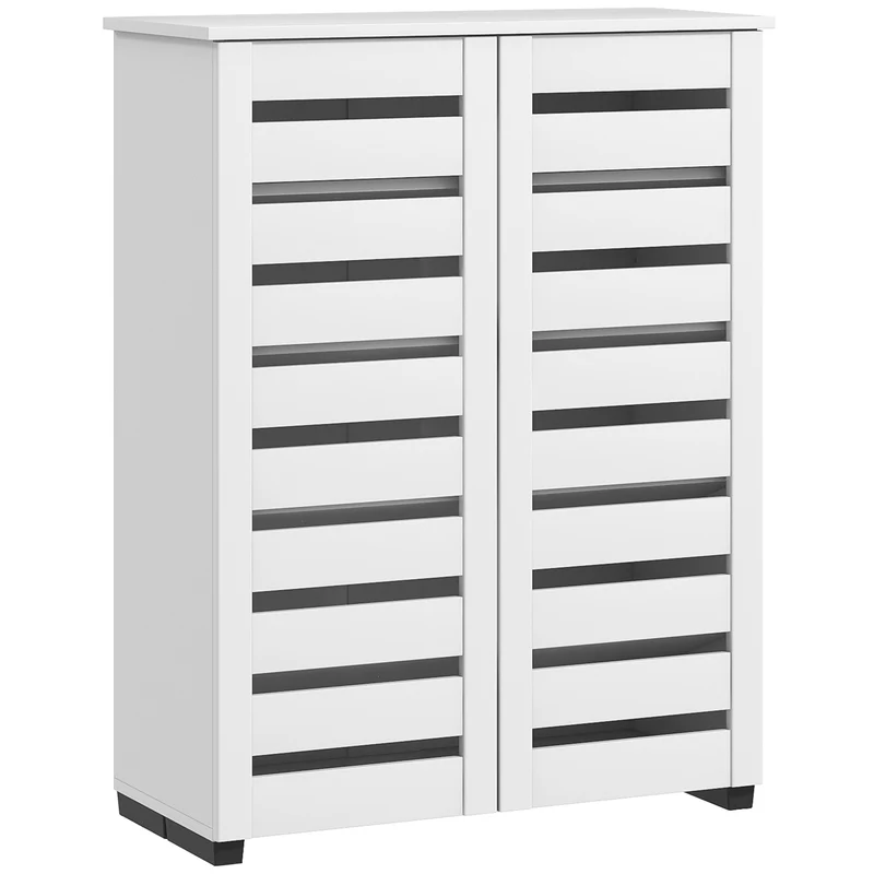 Mobile Scarpiera a 5 Livelli per 15 Paia di Scarpe 76x33Px98 cm in Legno a Doghe Bianco