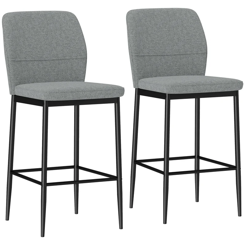Set 2 Sgabelli Bar Moderni con Poggiapiedi e Schienale in Velluto Grigio