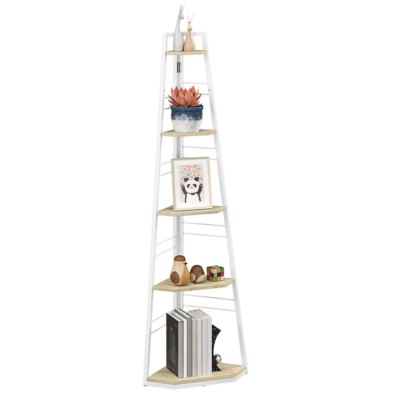 Libreria Angolare a 5 Ripiani 37,5x37,5x160 cm Struttura Pieghevole Colore Legno