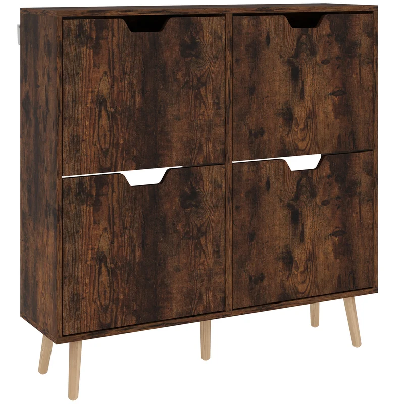 Mobile Scarpiera per 16 Paia di Scarpe 95x26x95 cm con 4 Cassetti Ribaltabili in Legno Marrone