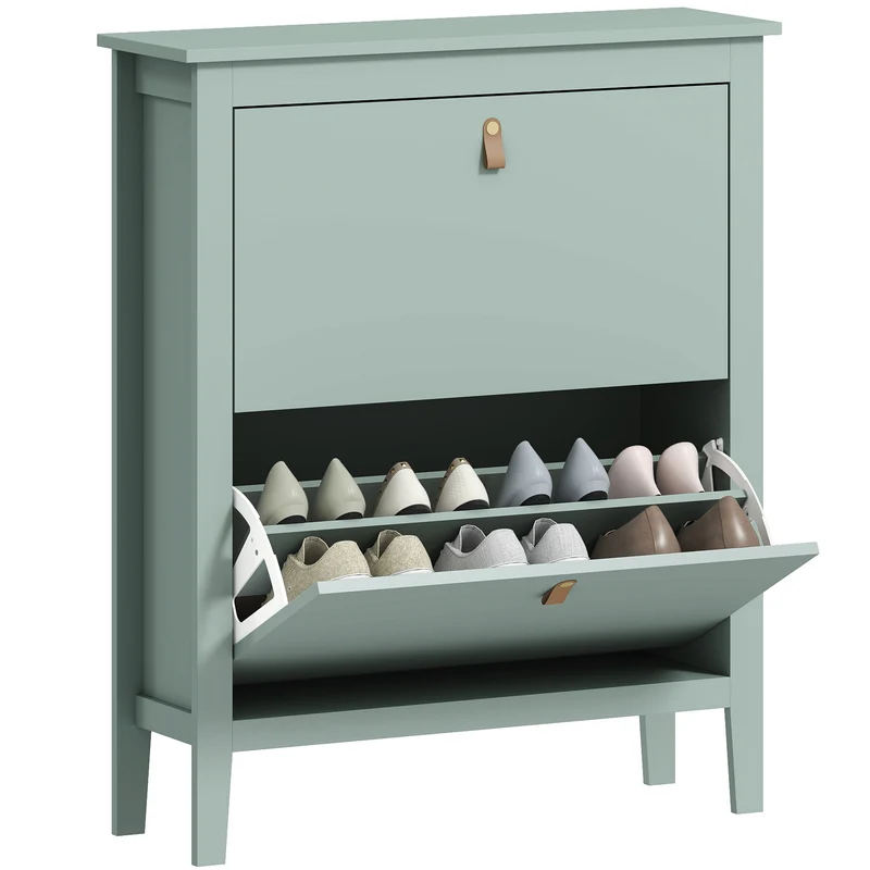 Scarpiera Slim per 14 Paia di Scarpe 80x24x95,5cm 2 Cassetti Verde
