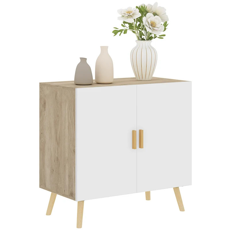 Mobile Multiuso 76x41.2x74 cm con Ripiano Regolabile e Piedini Alti in Legno Bianco e Rovere
