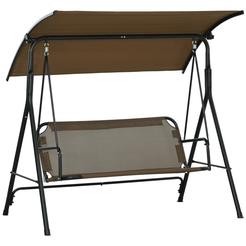 Dondolo da Giardino 3 Posti 172x110x153 cm con Copertura Regolabile in Acciaio e Poliestere Marrone e Grigio