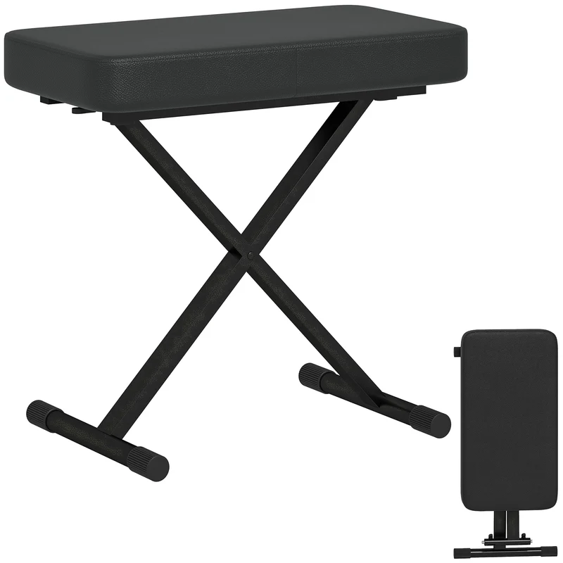 Sgabello per Pianoforte Pieghevole e Regolabile 60x32x53-63 cm in Pelle PU Nero
