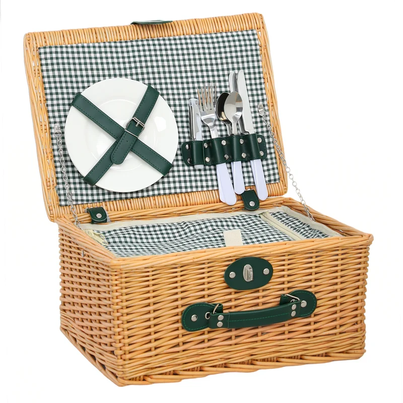Cesta Valigetta da Pic Nic per 2 Persone 11 Pezzi con Area Termica Marrone Chiaro