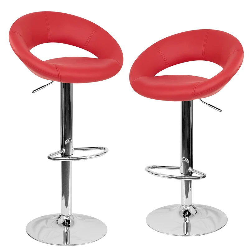 Set 2 Sgabelli Alti in Similpelle Imbottita Rizzetti Chicago Rossi