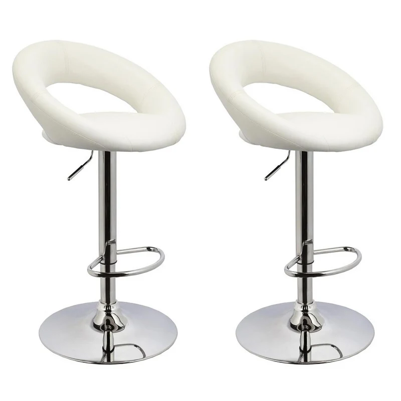 Set 2 Sgabelli Alti in Similpelle Imbottita Rizzetti Chicago Bianchi
