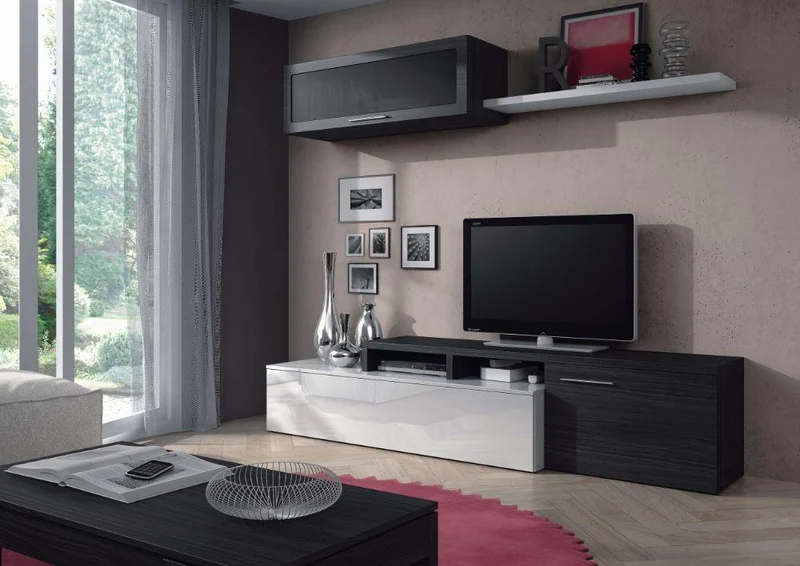 Parete Attrezzata Mobile TV 1 Pensile Rizzetti Mondrian Bianco e Grigio Cenere