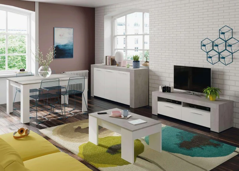 Credenza Mobile da Salotto 144x42x80 cm 3 Ante Rizzetti Exotic Bianco e Cemento