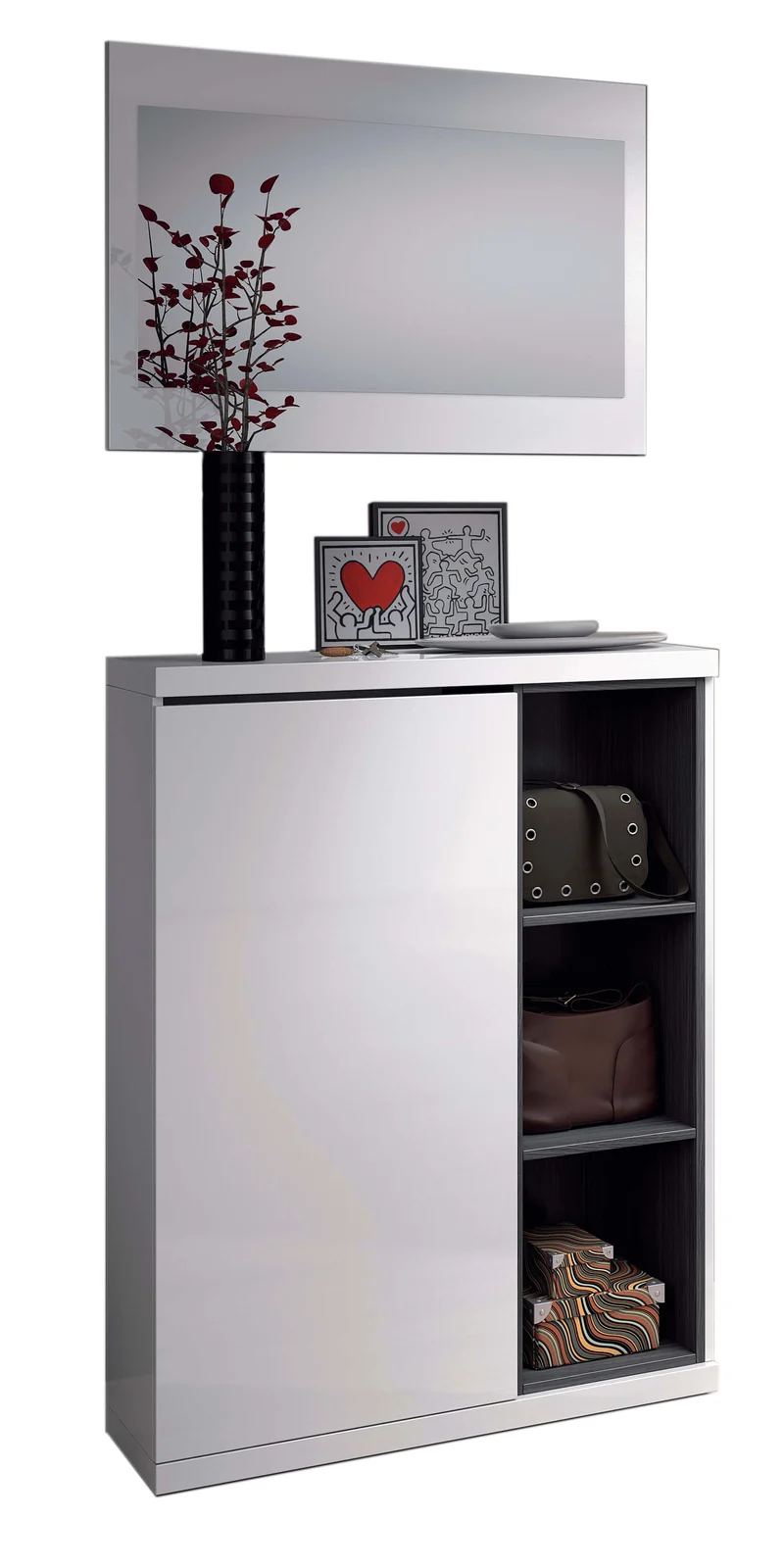 Mobile Ingresso 1 Anta e Specchio Rizzetti Welcome Bianco e Grigio