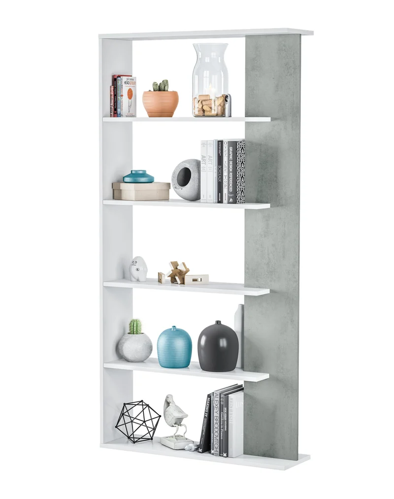 Libreria Salvaspazio per Soggiorno 90x25x180 cm Rizzetti Santa Cruz Bianco e Cemento