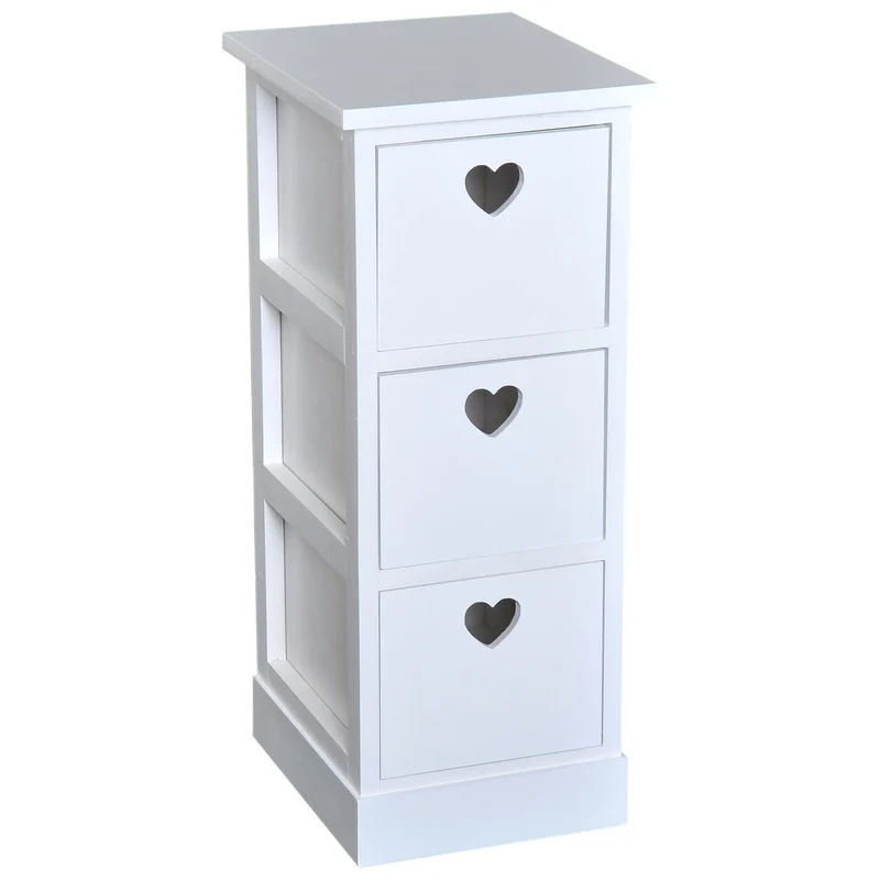 Set di 2 Comodino con 3 Cassetti in Legno MDF Bianco 25.5x30x62 cm