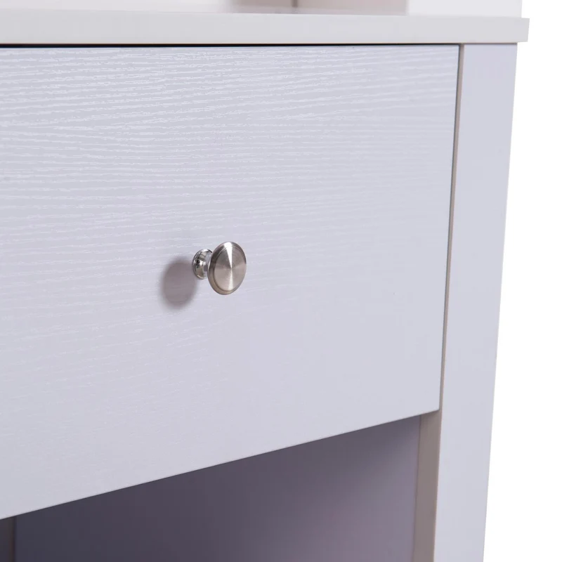 Comodino con Cassetto e Vano in Legno Bianco 53x42.5x59 cm