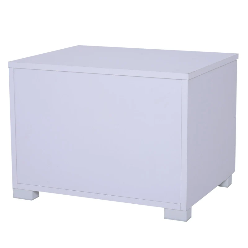 Comodino Moderno in Legno e Vetro 2 Cassetti con Maniglia Bianco 50x40x36,5 cm