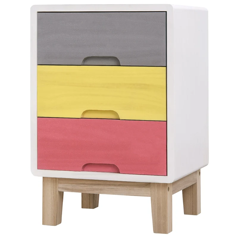 Comodino in Legno Colorato 3 Cassetti 30x34x51 cm