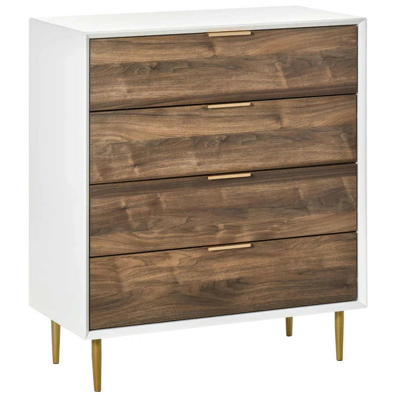 Cassettiera con 4 Cassetti 80x40x93,5 cm in MDF Bianco e Noce