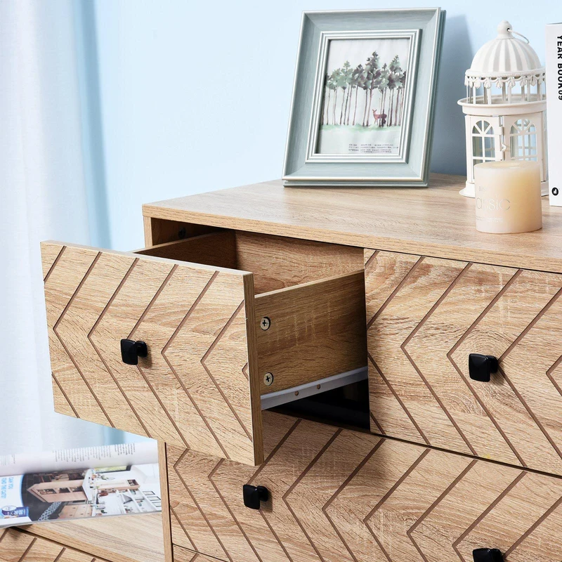 Cassettiera 5 Cassetti in Legno Stile Retrò 80x39.5x110 cm Onde Natural Wood