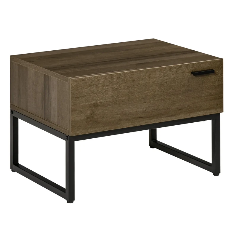 Comodino 1 Cassetto 53x41,5x37 cm in Legno e Acciaio Marrone