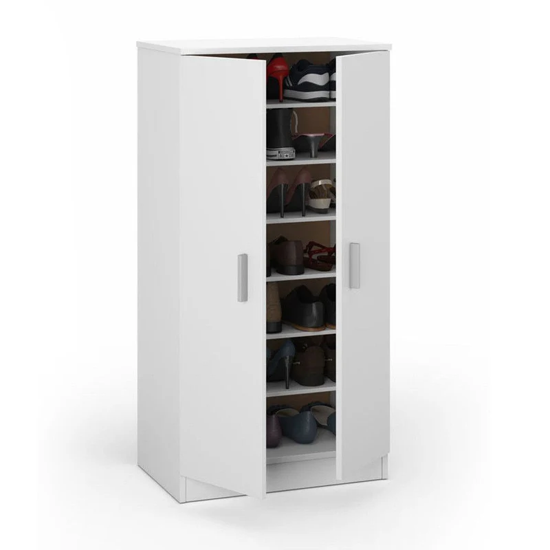 Mobile Scarpiera 2 Ante 6 Ripiani 55x108x36 cm in Legno Truciolare Bianco