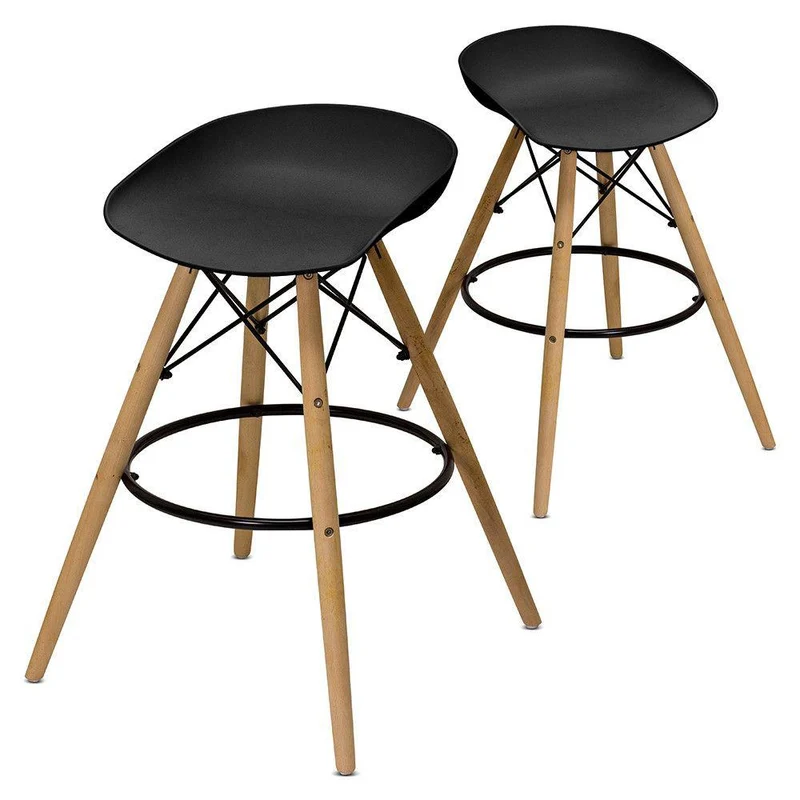 Set 2 Sgabelli da Cucina 43x42x77 cm Gambe in Legno Alfred Neri