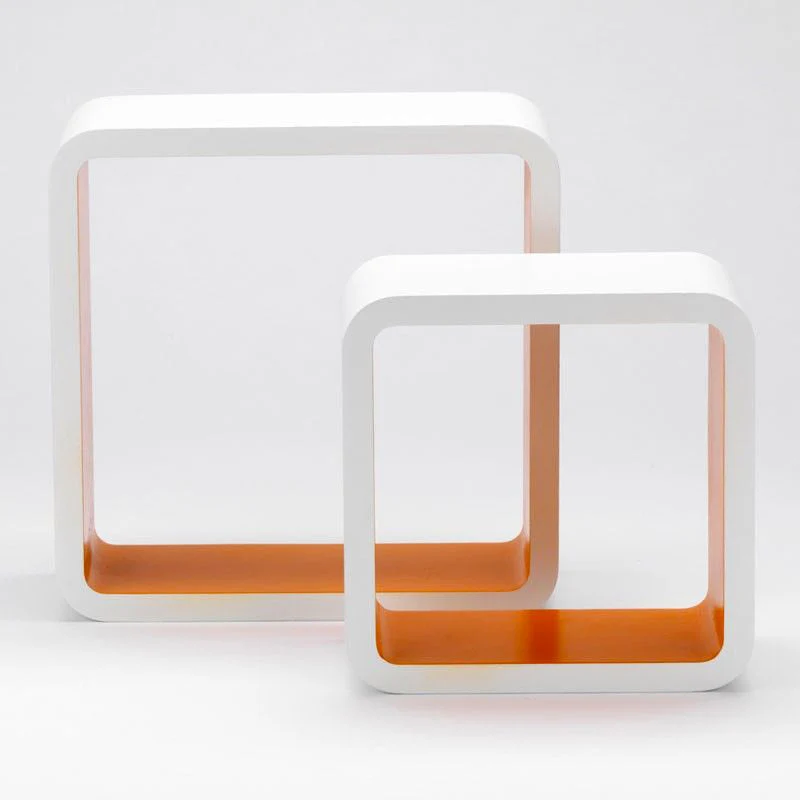 Set 2 Mensola in Legno Stile Desing Moderno Bianco Arancione
