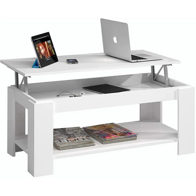 Tavolino Basso con Piano Sollevabile 100x50x43/54 cm in Legno Ambit Lift Bianco