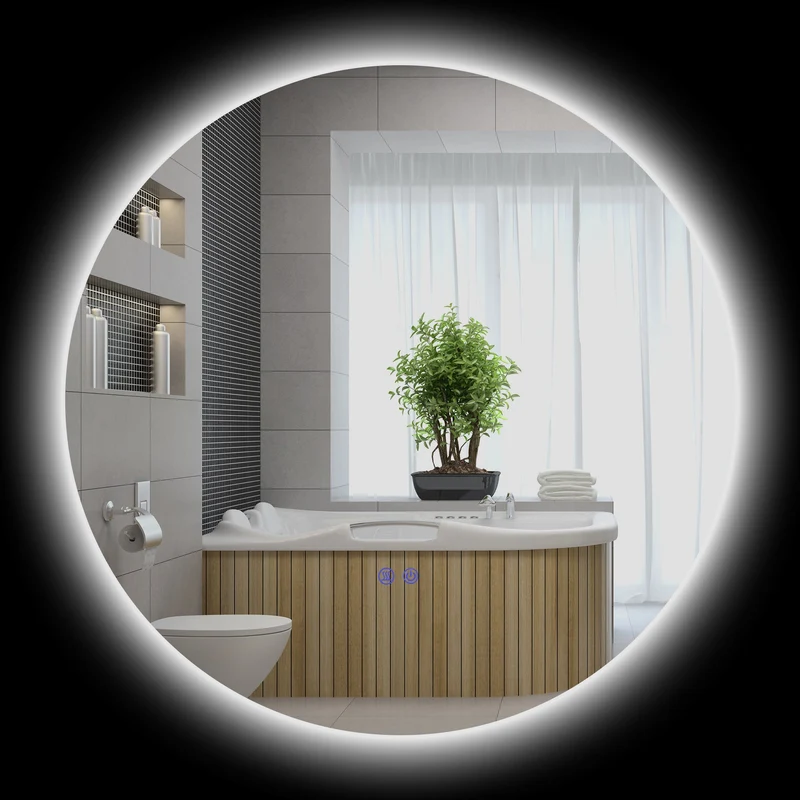Specchio Bagno Rotondo Ø70 cm con Luci LED 3 Tonalità Interruttori Touch e Design Antiappannamento