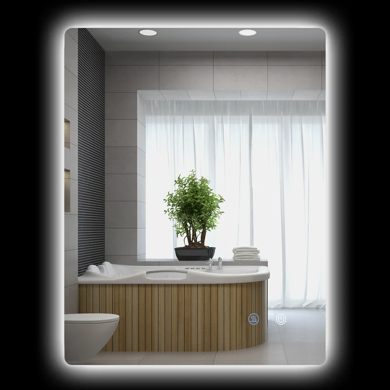 Specchio Bagno con Luci LED 3 Tonalità 70x50 cm Interruttori Touch e Funzione Antiappannamento
