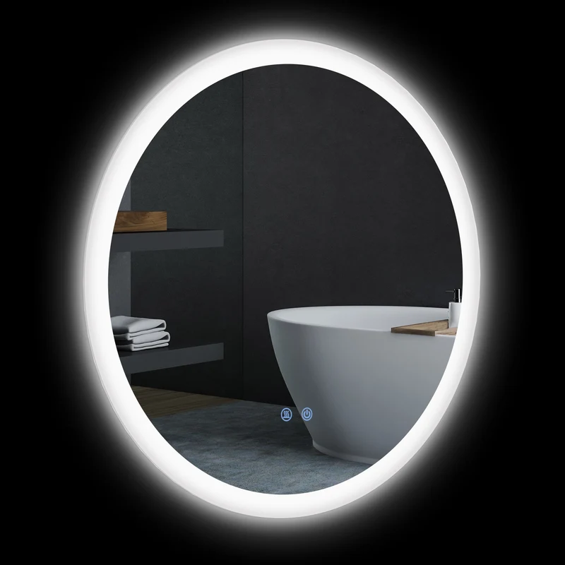 Specchio Bagno con Luci LED 3 Tonalità Ø60 cm Controllo Touch e Design Antiappannamento