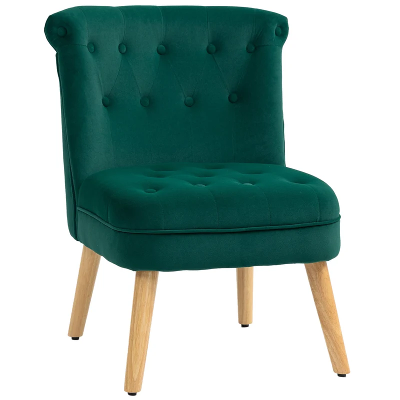 Poltrona da Soggiorno e Camera 60x66x79 cm Trapuntata a Bottoni in Velluto Verde