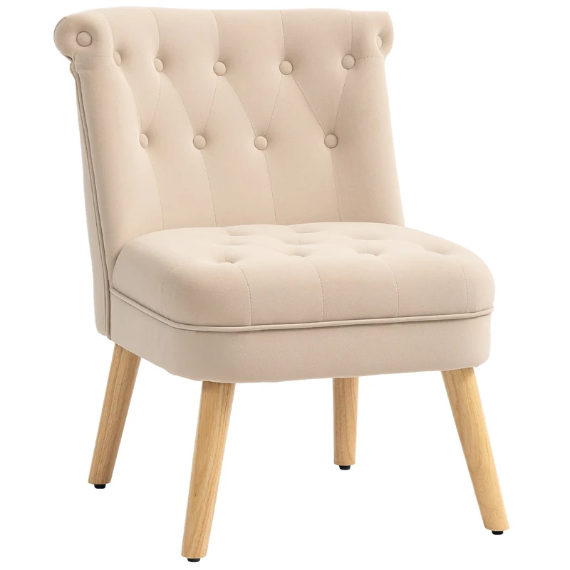 Poltrona da Soggiorno e Camera 60x66x79 cm Trapuntata a Bottoni in Velluto Beige